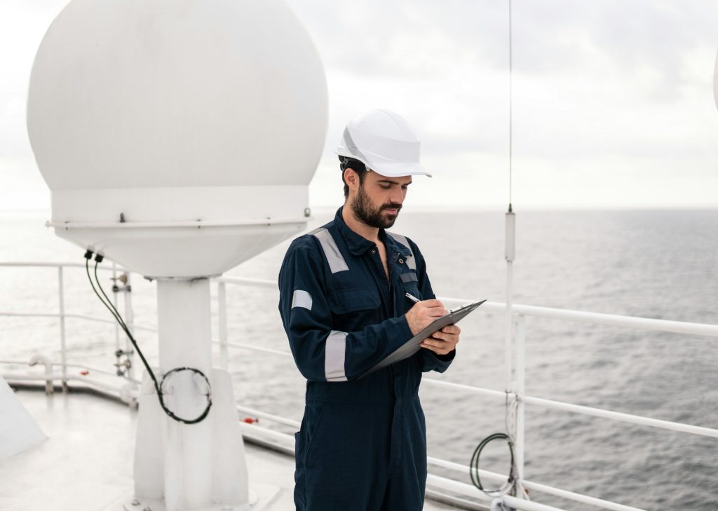 Service technician or serviceman near VSAT terminal
